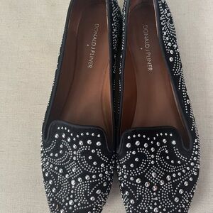Donald J. Pliner Black Crystal Embellished Loafers